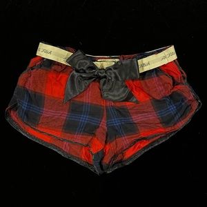 Abercrombie & Fitch red and navy blue plaid pajama shorts